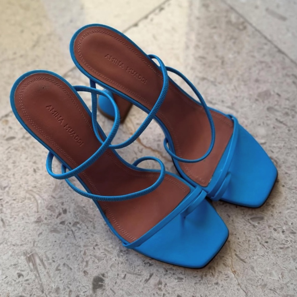 Amina Muaddi Vibrant Blue Heels